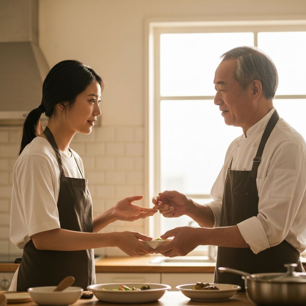 Professional communication and expertise symbolized through food preparation